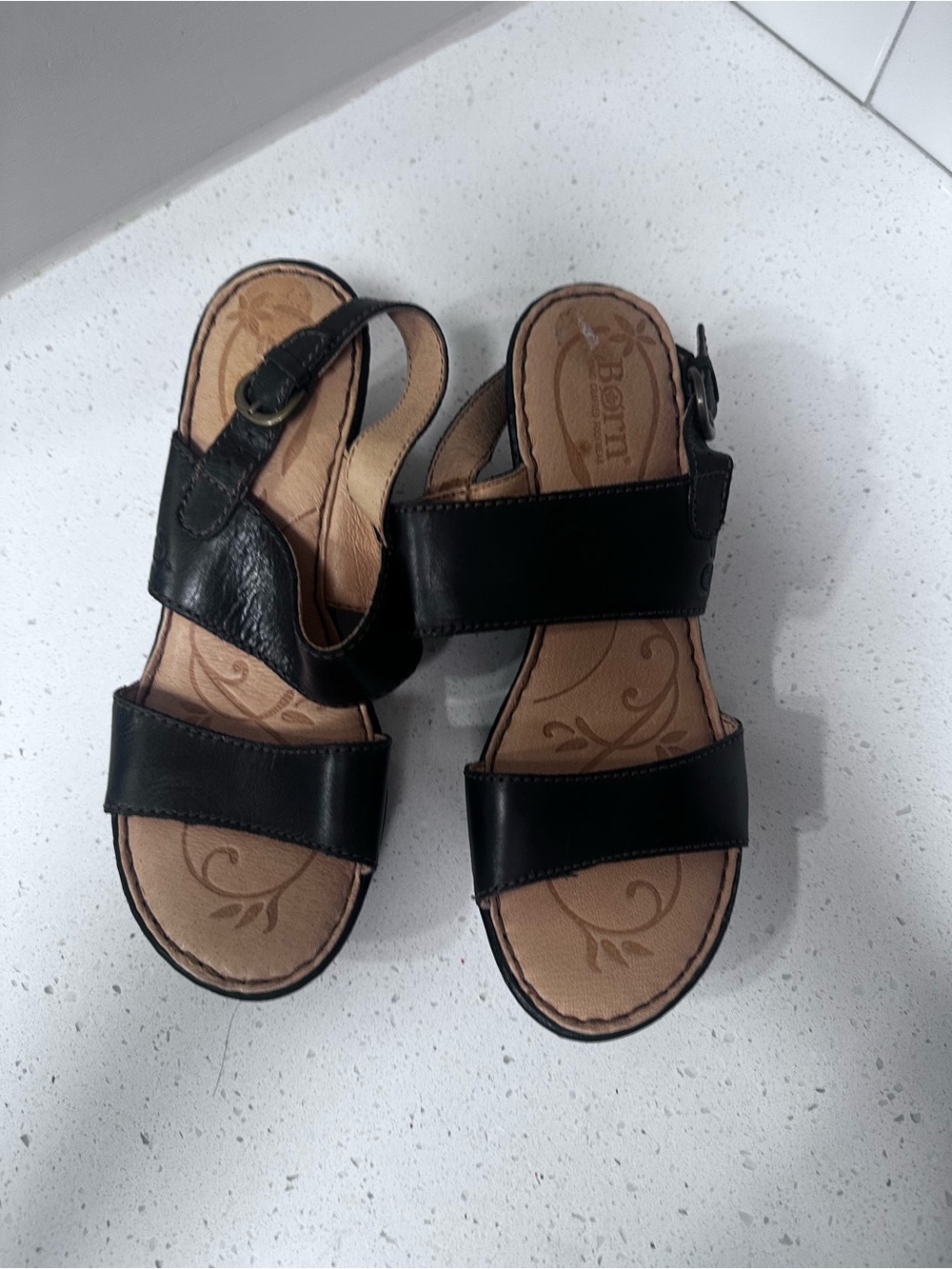 Born Black Leather Two-Strap Women's Sandals